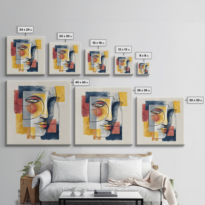 Single Continuous Line Female Face Framed Canvas Print, Minimalist Art, Textured Painting, Living Room Decor, Fine Art, Minimal, MIN-1x1-29