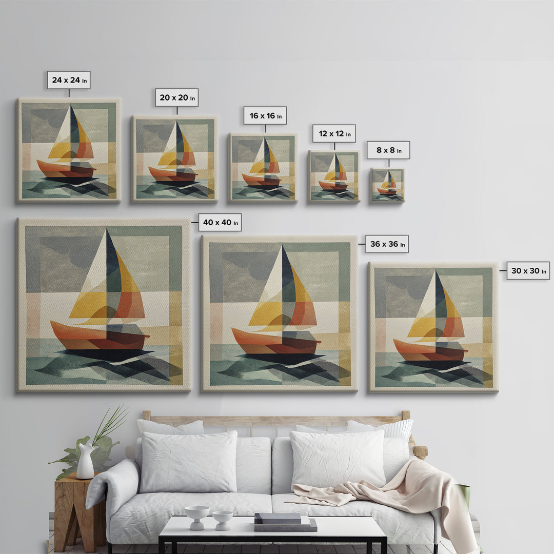 Tiny Sailboat under Open Sky Framed Canvas Print, Minimalist Art, Gallery Decor, Living Room Decor, Fine Art, Minimal, MIN-1x1-38