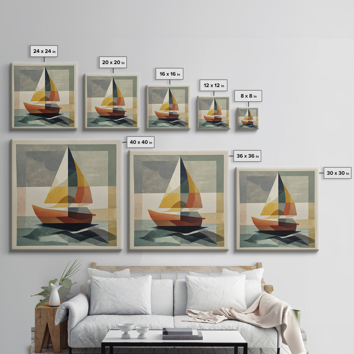 Tiny Sailboat under Open Sky Framed Canvas Print, Minimalist Art, Gallery Decor, Living Room Decor, Fine Art, Minimal, MIN-1x1-38