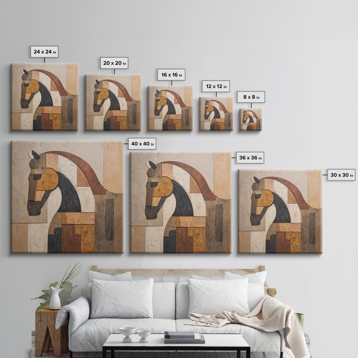 Minimal Horse Contour Framed Canvas Print, Minimalist Art, Modern Wall Art, Living Room Decor, Abstract Art, Minimal, MIN-1x1-42