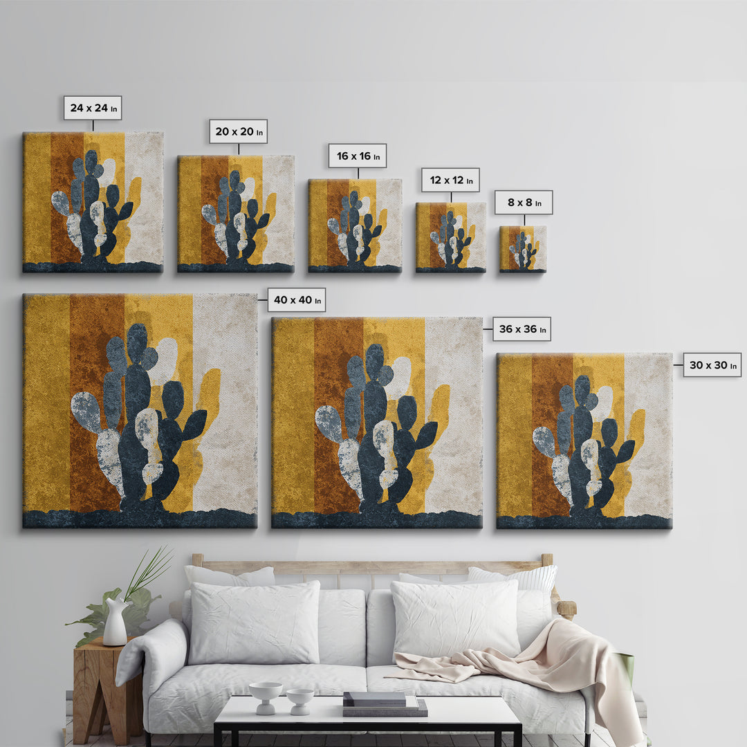 Black and White Cactus Silhouette Framed Canvas Print, Minimalist Art, Digital Wall Art, Living Room Decor, Fine Art, Minimal, MIN-1x1-44