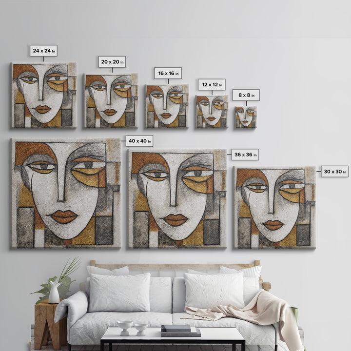 Single Continuous Line Female Face Framed Canvas Print, Minimalist Art, Textured Painting, Living Room Decor, Fine Art, Minimal, MIN-1x1-53