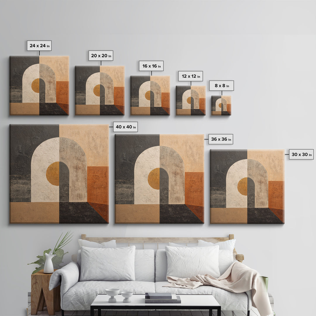 Monochrome Arch and Shadow Composition Framed Canvas Print, Minimalist Art, Digital Wall Art, Living Room Decor, Minimal, MIN-1x1-56