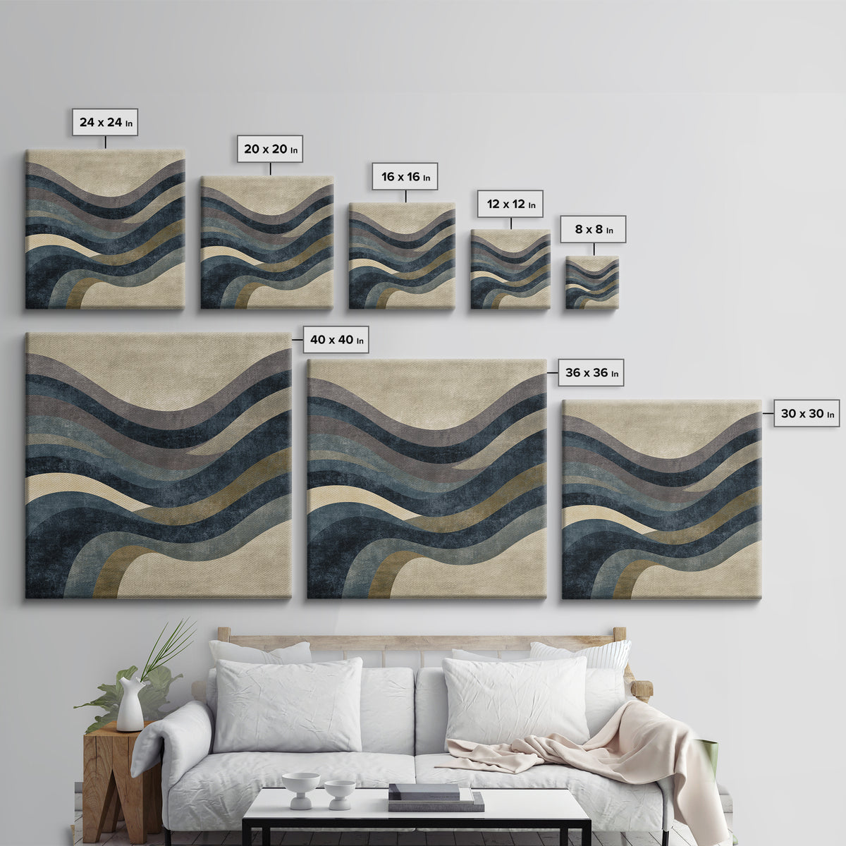 Minimal Abstract Wave Line Framed Canvas Print, Minimalist Art, Boho Decor, Living Room Decor, Minimal, Digital Prints, MIN-1x1-61