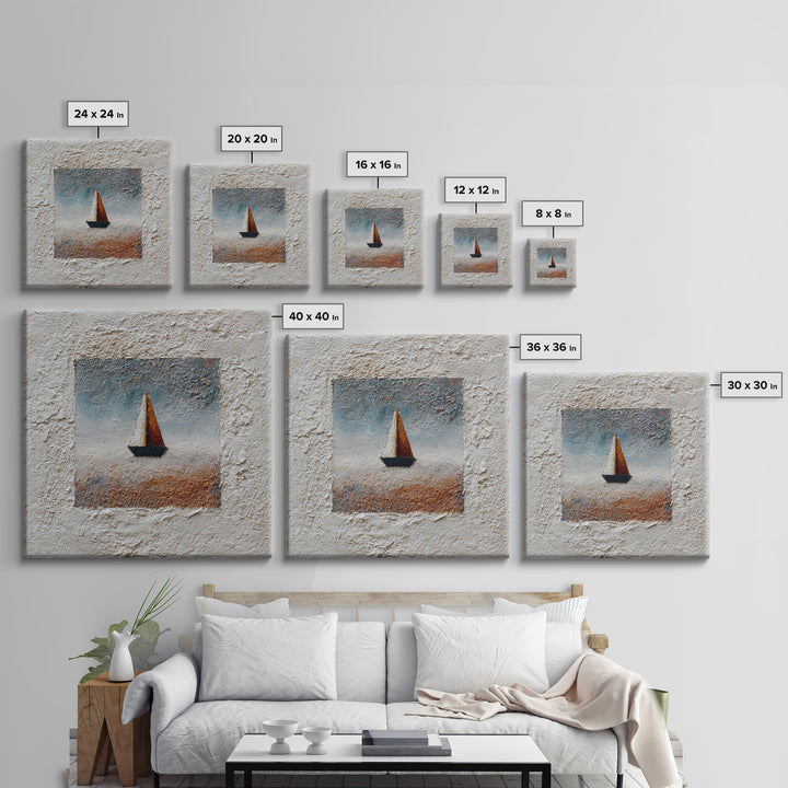 Tiny Sailboat under Open Sky Framed Canvas Print, Minimalist Art, Gallery Decor, Living Room Decor, Fine Art, Minimal, MIN-1x1-62