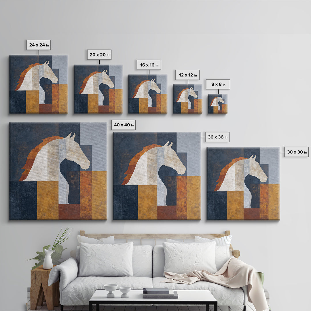 Minimal Horse Contour Framed Canvas Print, Minimalist Art, Modern Wall Art, Living Room Decor, Abstract Art, Minimal, MIN-1x1-66