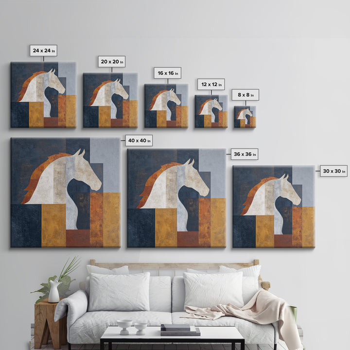 Minimal Horse Contour Framed Canvas Print, Minimalist Art, Modern Wall Art, Living Room Decor, Abstract Art, Minimal, MIN-1x1-66