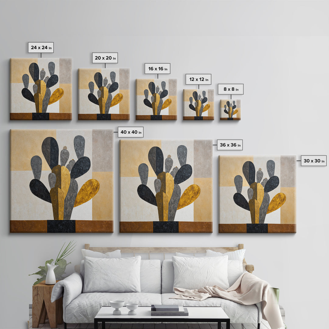 Black and White Cactus Silhouette Framed Canvas Print, Minimalist Art, Boho Wall Art, Living Room Decor, Fine Art, Minimal, MIN-1x1-68