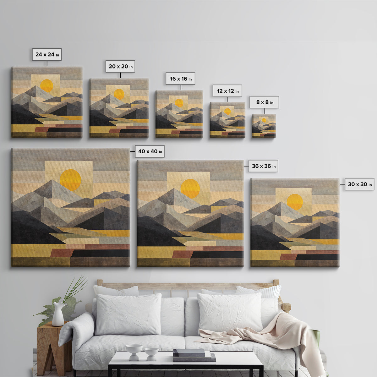 Thin Line Mountain Framed Canvas Print, Minimalist Art, Fine Art Print, Living Room Decor, Fine Art, Minimal, Wall Decor, MIN-1x1-74