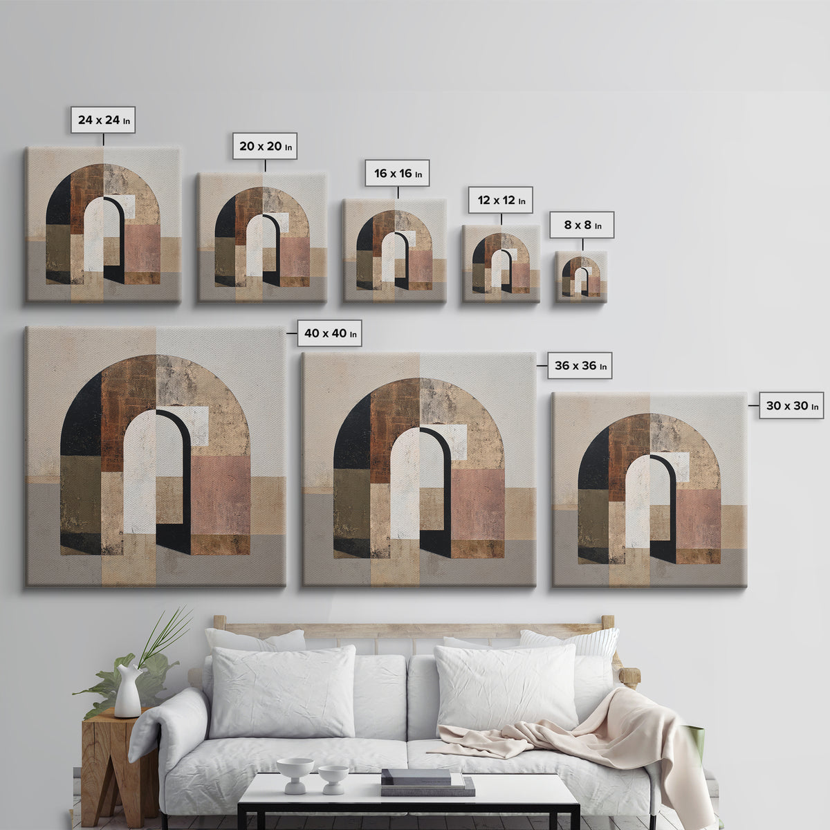 Monochrome Arch and Shadow Composition Framed Canvas Print, Minimalist Art, Fine Art Print, Living Room Decor, Minimal, MIN-1x1-80