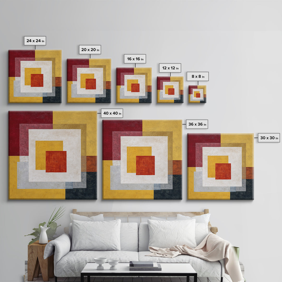 One Red Square Balanced Canvas Print, Minimalist Art, Boho Decor, Living Room Decor, Oil Painting, Minimal, Digital Prints, MIN-1x1-82