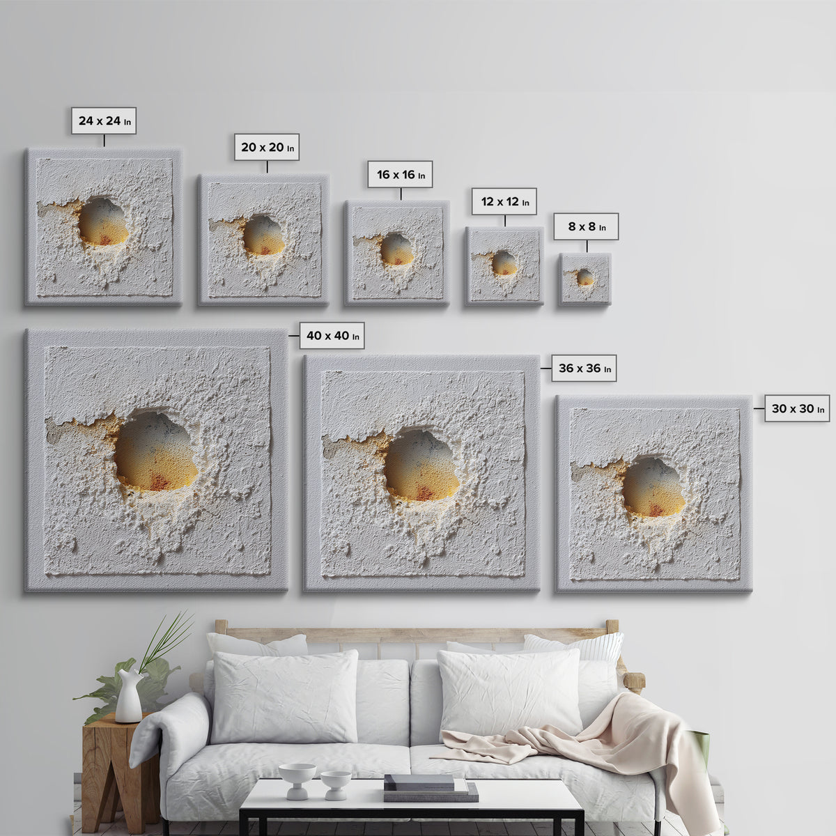 White on White Plaster Texture Study Framed Canvas Print, Minimalist Art, Minimalist Decor, Living Room Decor, Minimal, MIN-1x1-88