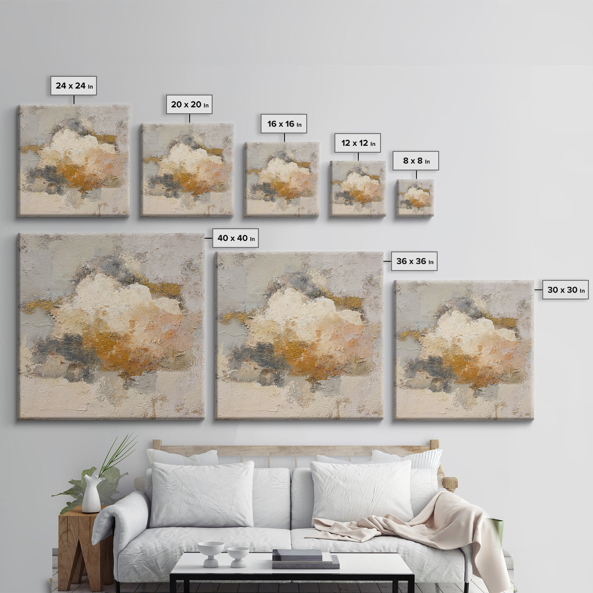 Small Cloud Study Framed Canvas Print, Minimalist Art, Wall Art, Living Room Decor, Oil Painting, Minimal, Large Wall Art, MIN-1x1-93