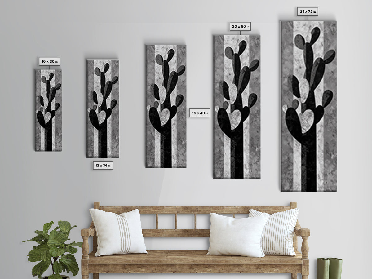 Black and White Cactus Silhouette Canvas Print, Minimalist Art, Minimalist, Living Room Decor, Fine Art, Minimal, Black Art, MIN-1x3-32