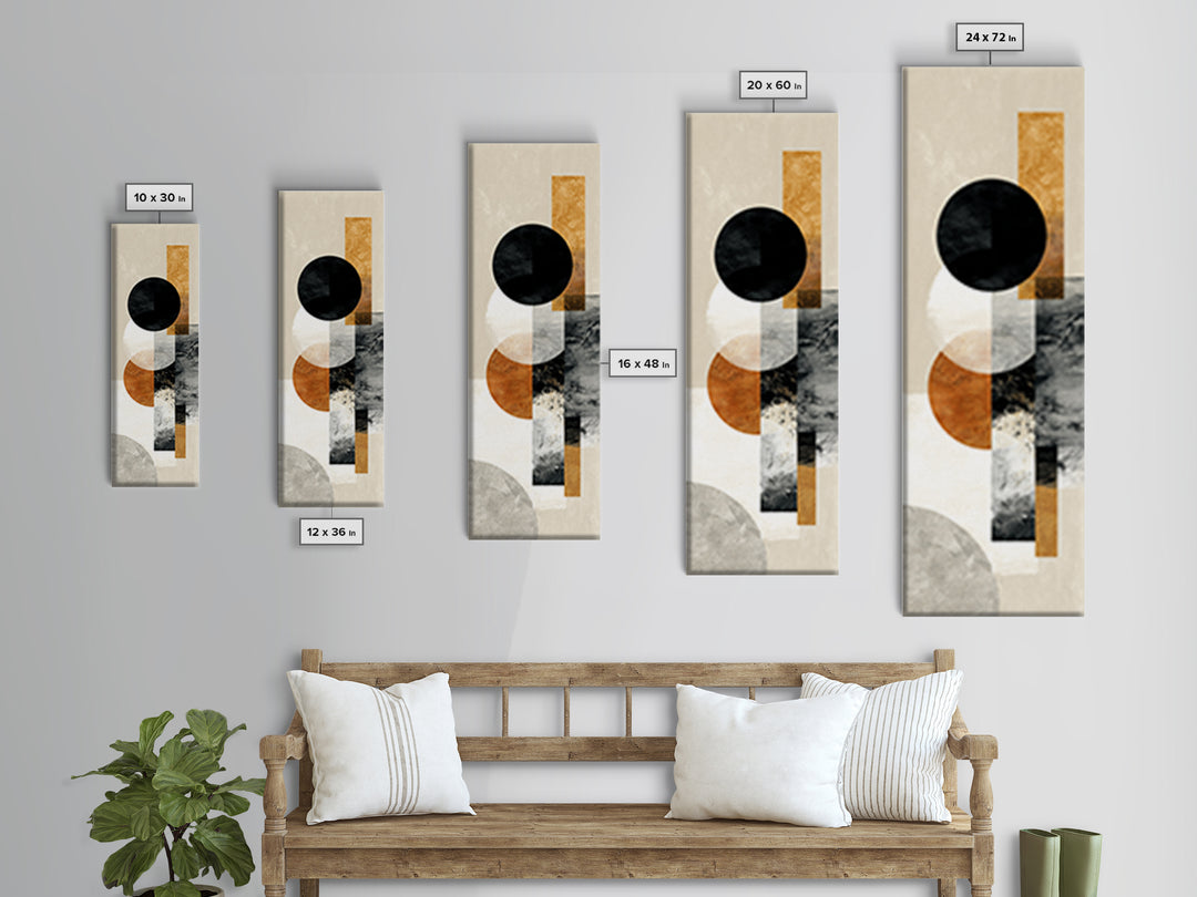 Single Black Circle on Warm Ivory Ground Framed Canvas Print, Minimalist Art, Wall Decor, Living Room Decor, Fine Art, Minimal, MIN-1x3-61