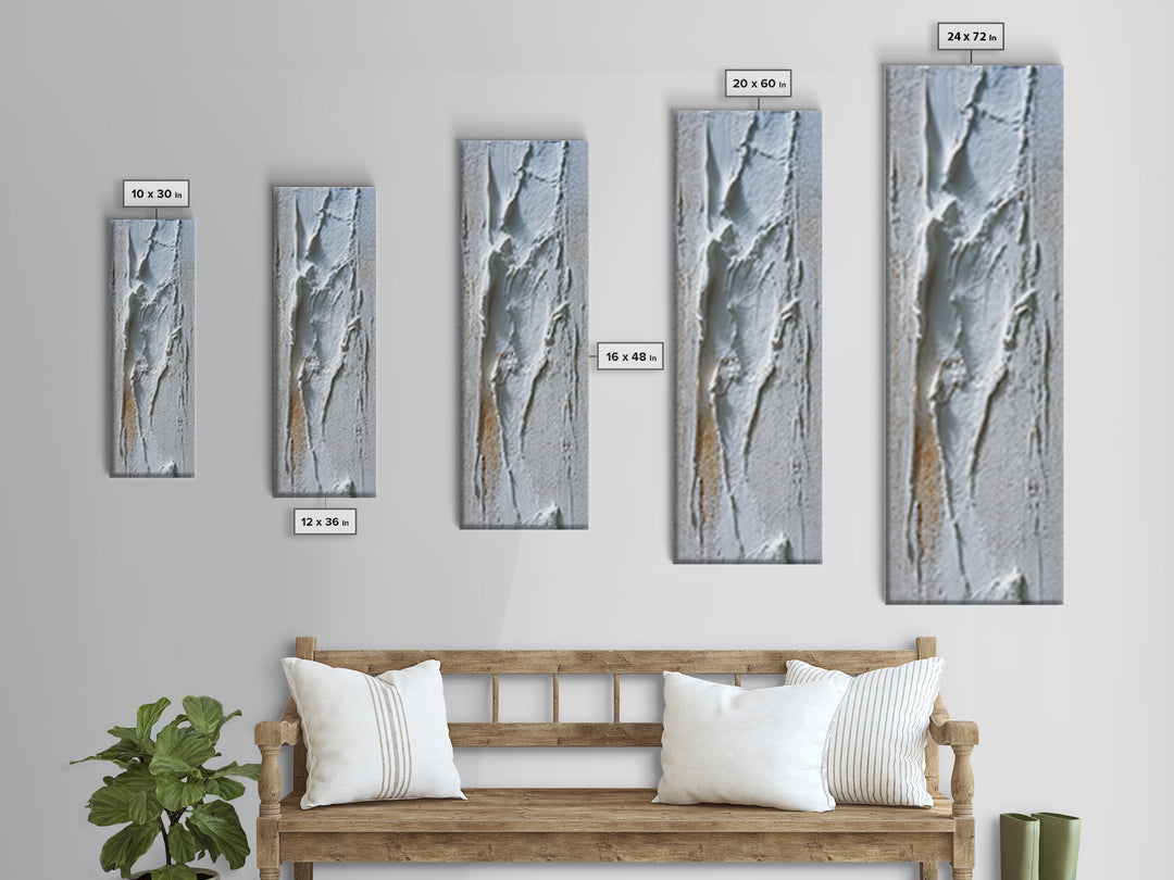 White on White Plaster Texture Study Framed Canvas Print, Minimalist Art, Abstract Wall Art, Living Room Decor, Oil Painting, MIN-1x3-76