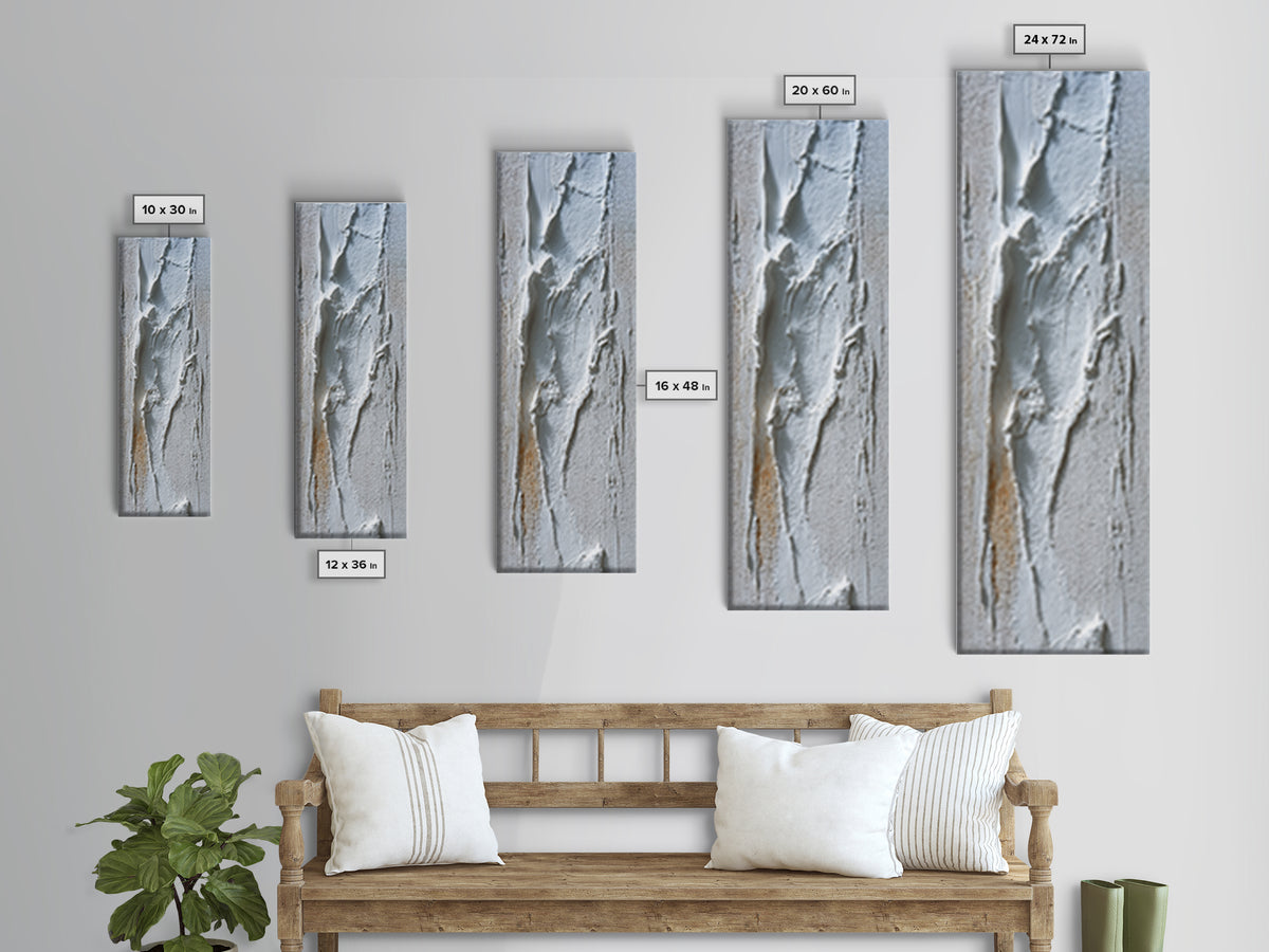 White on White Plaster Texture Study Framed Canvas Print, Minimalist Art, Abstract Wall Art, Living Room Decor, Oil Painting, MIN-1x3-76