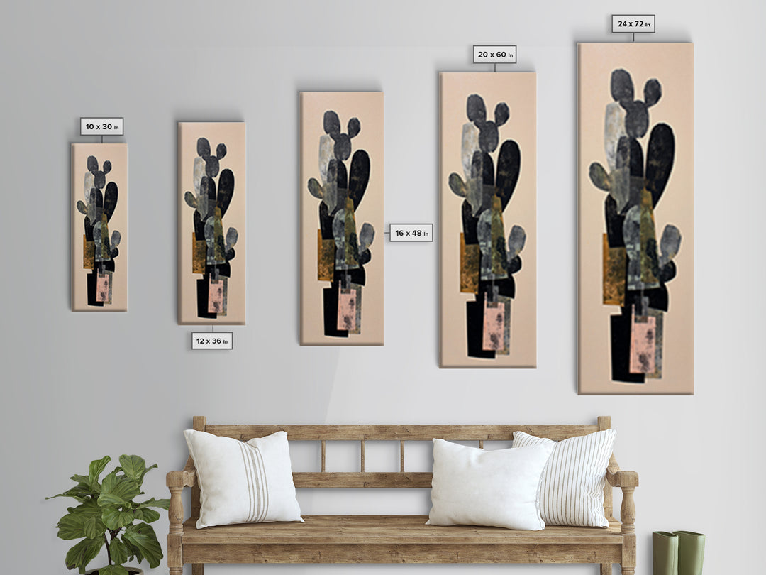 Black and White Cactus Silhouette Framed Canvas Print, Minimalist Art, Contemporary Art, Living Room Decor, Fine Art, Minimal, MIN-1x3-8