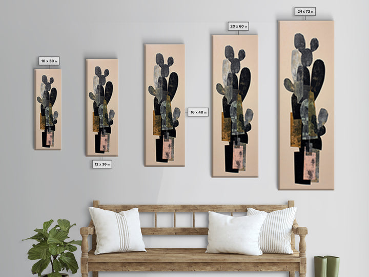 Black and White Cactus Silhouette Framed Canvas Print, Minimalist Art, Contemporary Art, Living Room Decor, Fine Art, Minimal, MIN-1x3-8
