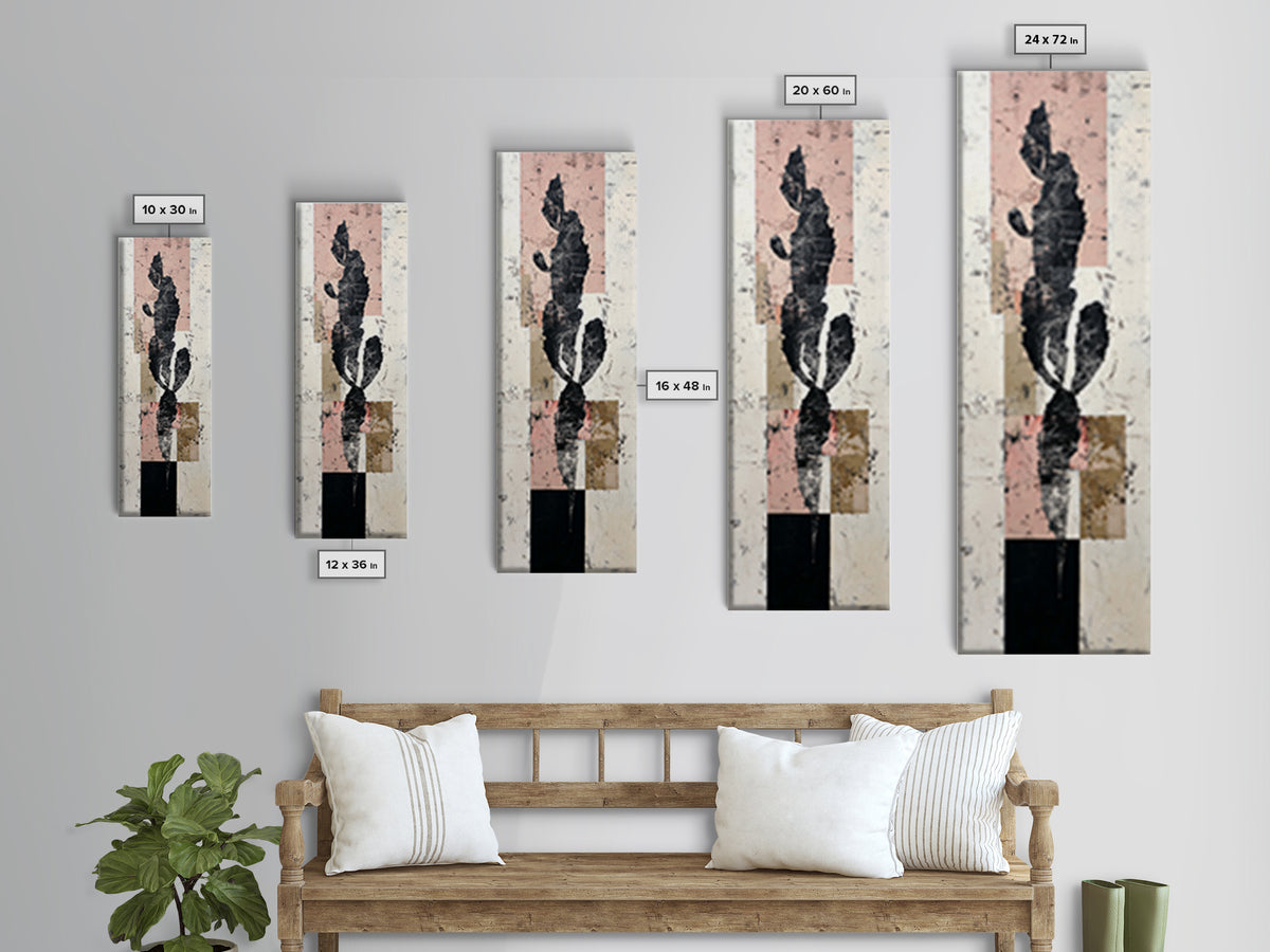 Black and White Cactus Silhouette Framed Canvas Print, Minimalist Art, Boho Wall Art, Living Room Decor, Fine Art, Minimal, MIN-1x3-80