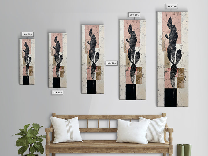 Black and White Cactus Silhouette Framed Canvas Print, Minimalist Art, Boho Wall Art, Living Room Decor, Fine Art, Minimal, MIN-1x3-80
