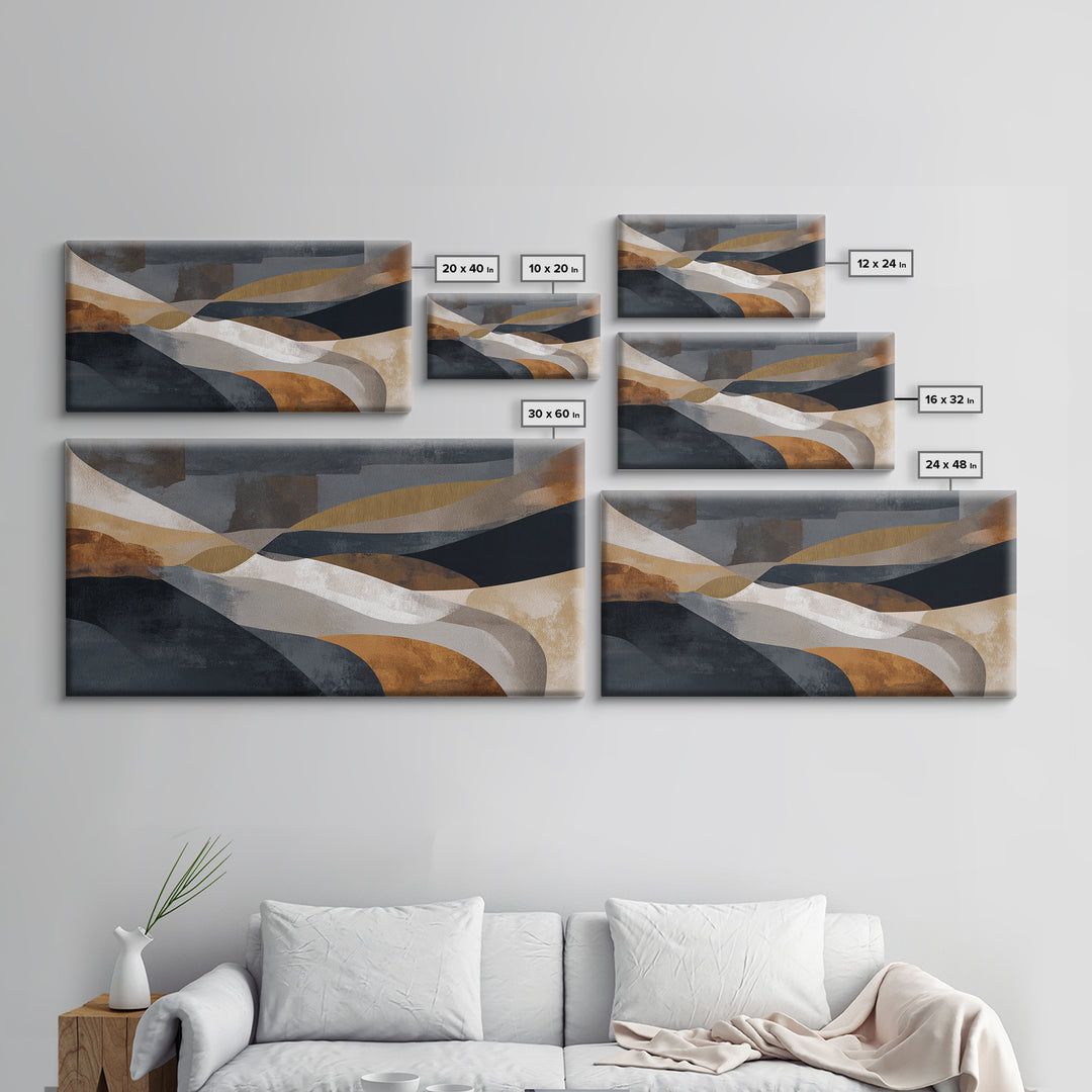 Single Gold Line Curve on Charcoal Framed Canvas Print, Minimalist Art, Minimalist, Living Room Decor, Abstract Art, Minimal, MIN-2x1-13