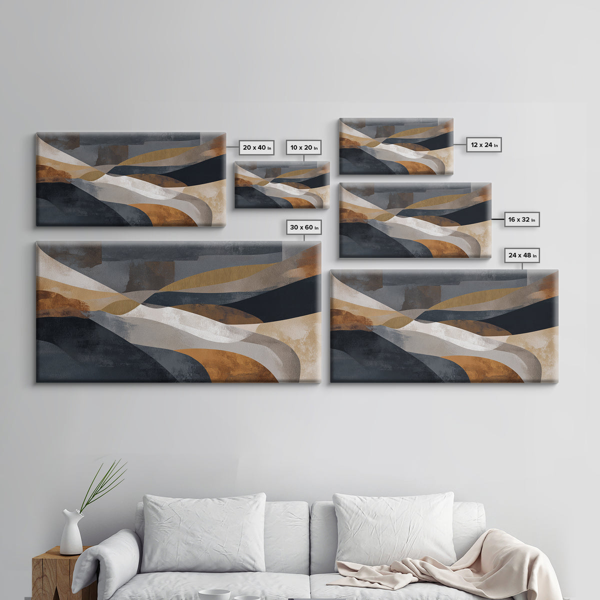 Single Gold Line Curve on Charcoal Framed Canvas Print, Minimalist Art, Minimalist, Living Room Decor, Abstract Art, Minimal, MIN-2x1-13