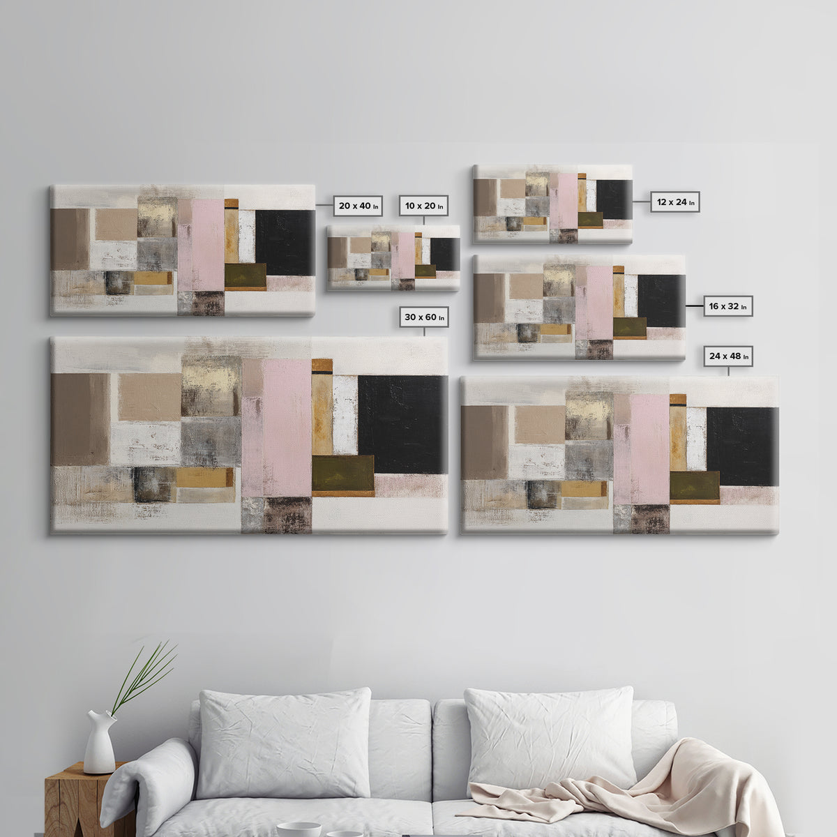 Calm Rectangle Composition Framed Canvas Print, Minimalist Art, Statement Artwork, Living Room Decor, Fine Art, Minimal, MIN-2x1-20