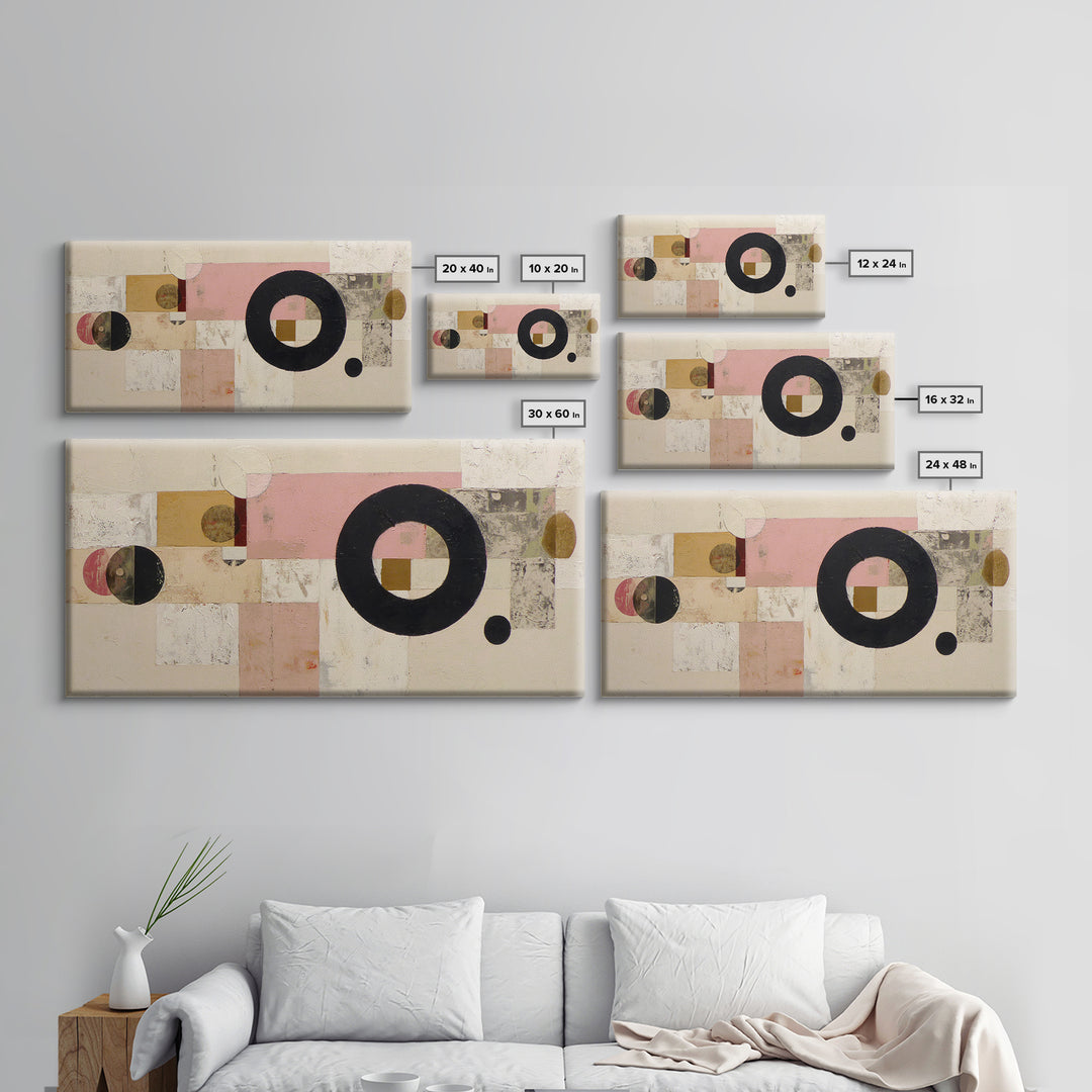 Single Black Circle on Warm Ivory Ground Canvas Print, Minimalist Art, Art Prints, Living Room Decor, Oil Painting, Minimal, MIN-2x1-21