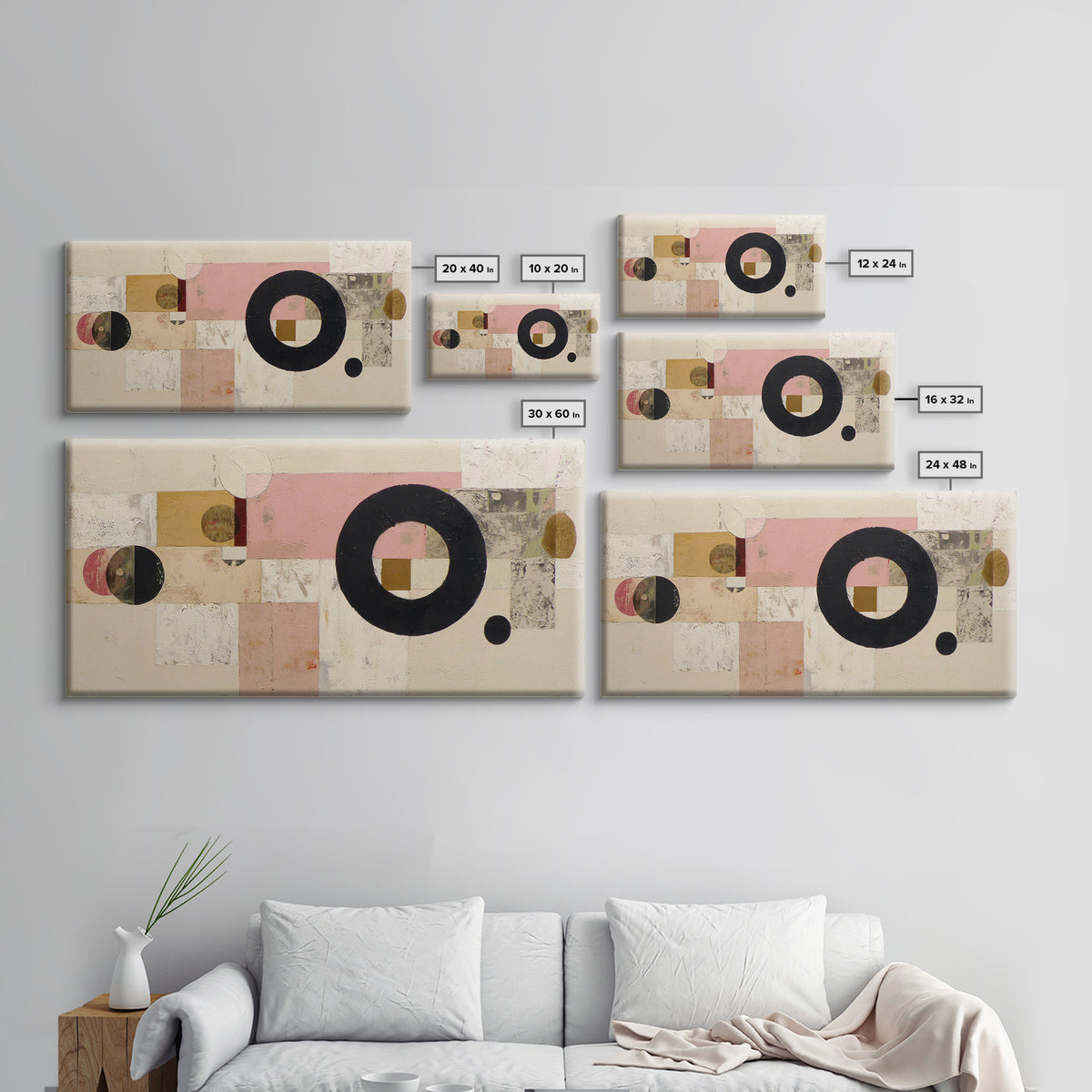 Single Black Circle on Warm Ivory Ground Canvas Print, Minimalist Art, Art Prints, Living Room Decor, Oil Painting, Minimal, MIN-2x1-21