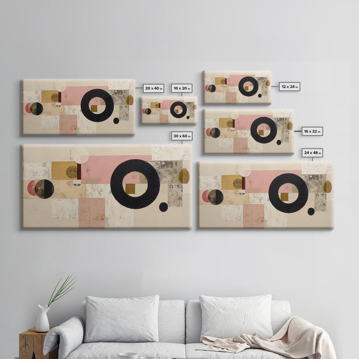 Single Black Circle on Warm Ivory Ground Canvas Print, Minimalist Art, Art Prints, Living Room Decor, Oil Painting, Minimal, MIN-2x1-21