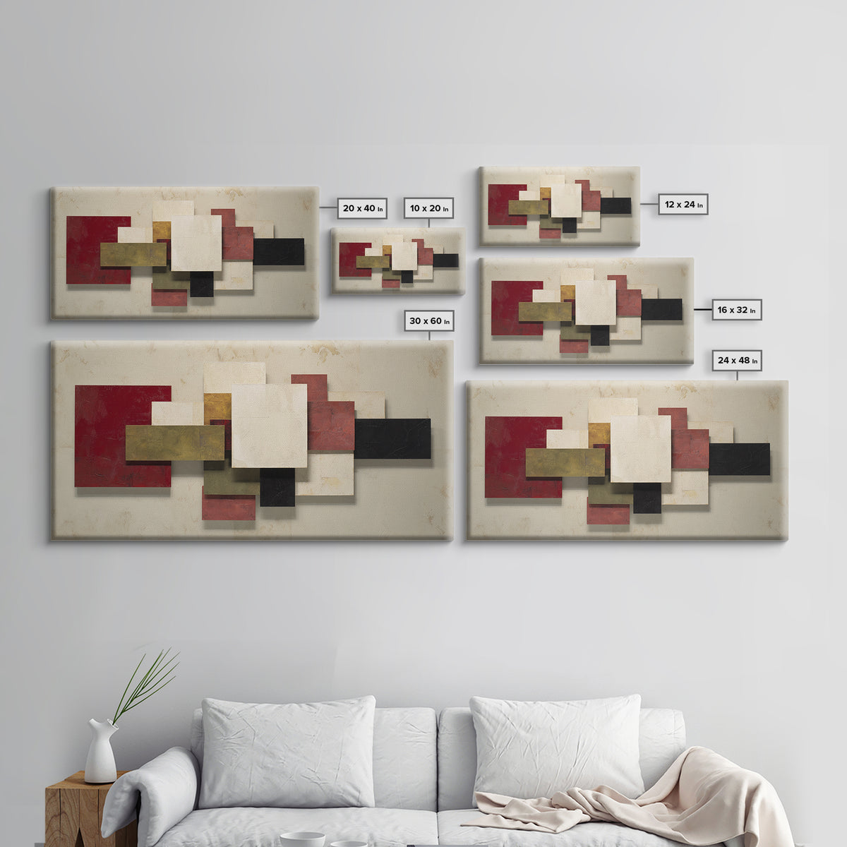 One Red Square Balanced Framed Canvas Print, Minimalist Art, Minimalist Decor, Living Room Decor, Minimal, Digital Wall Art, MIN-2x1-30