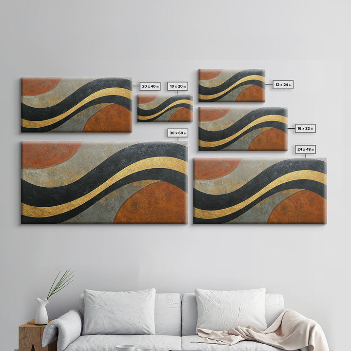 Single Gold Line Curve on Charcoal Framed Canvas Print, Minimalist Art, Minimalist, Living Room Decor, Abstract Art, Minimal, MIN-2x1-37