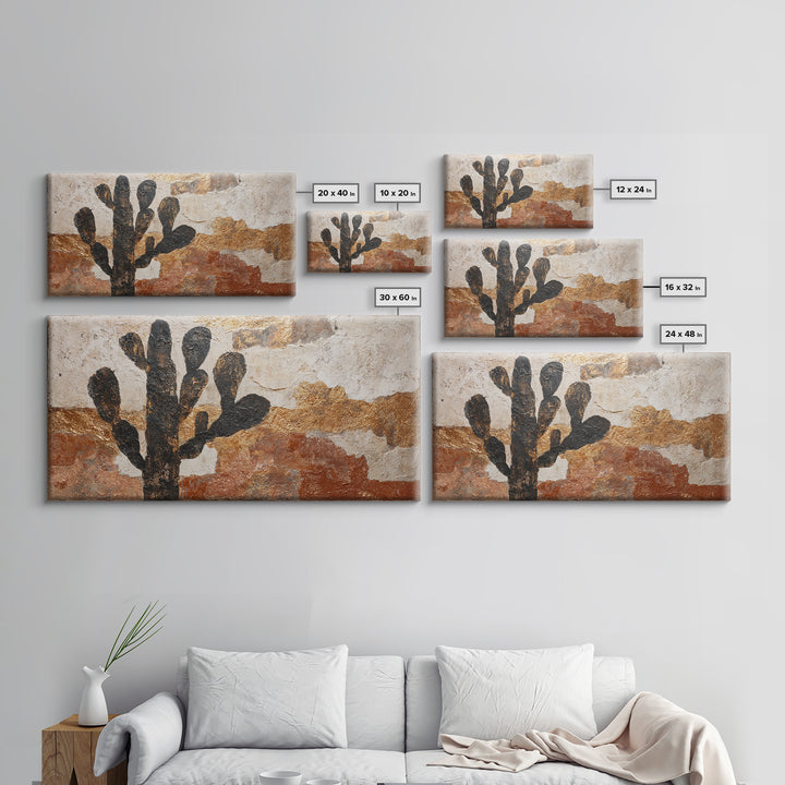 Black and White Cactus Silhouette Framed Canvas Print, Minimalist Art, Poster, Living Room Decor, Fine Art, Minimal, Boho, MIN-2x1-40