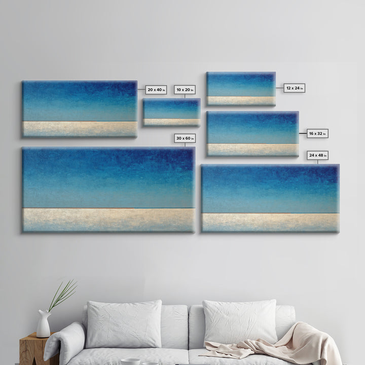 Simple Blue Horizon Framed Canvas Print, Minimalist Art, Art, Living Room Decor, Oil Painting, Minimal, Canvas Tote Bag, MIN-2x1-50