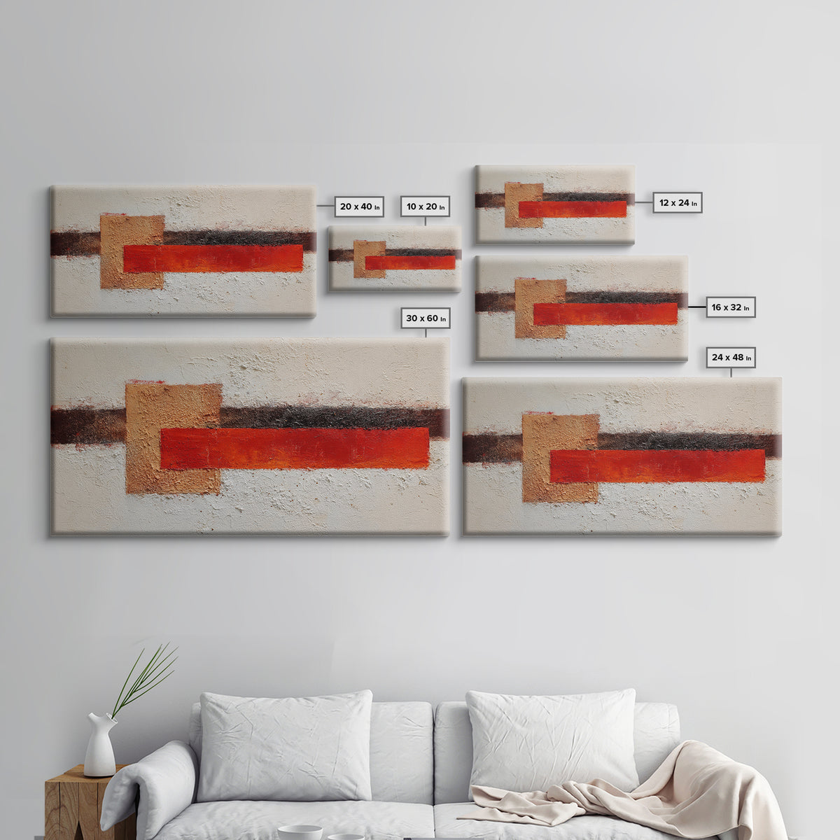 One Red Square Balanced Framed Canvas Print, Minimalist Art, Minimalist Decor, Living Room Decor, Minimal, Digital Wall Art, MIN-2x1-6