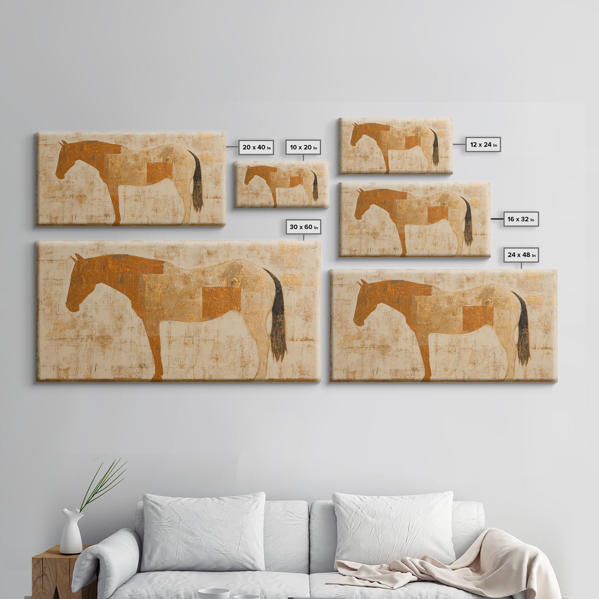 Minimal Horse Contour Canvas Print, Minimalist Art, Wall Art, Living Room Decor, Oil Painting, Minimal, Large Wall Art, MIN-2x1-62