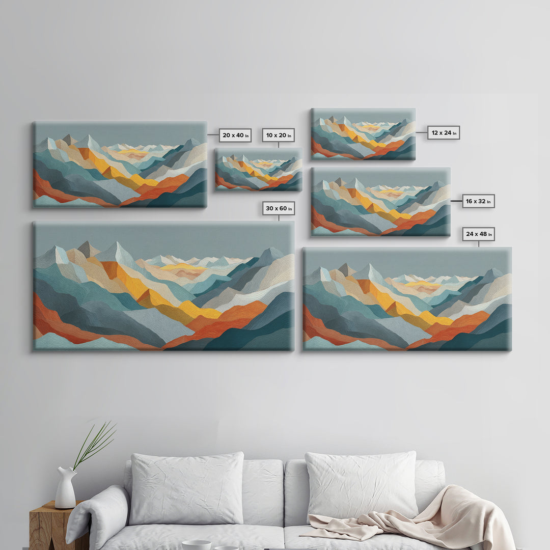 Thin Line Mountain Canvas Print, Minimalist Art, Art Print, Living Room Decor, Oil Painting, Minimal, Abstract Wall Art, MIN-2x1-70