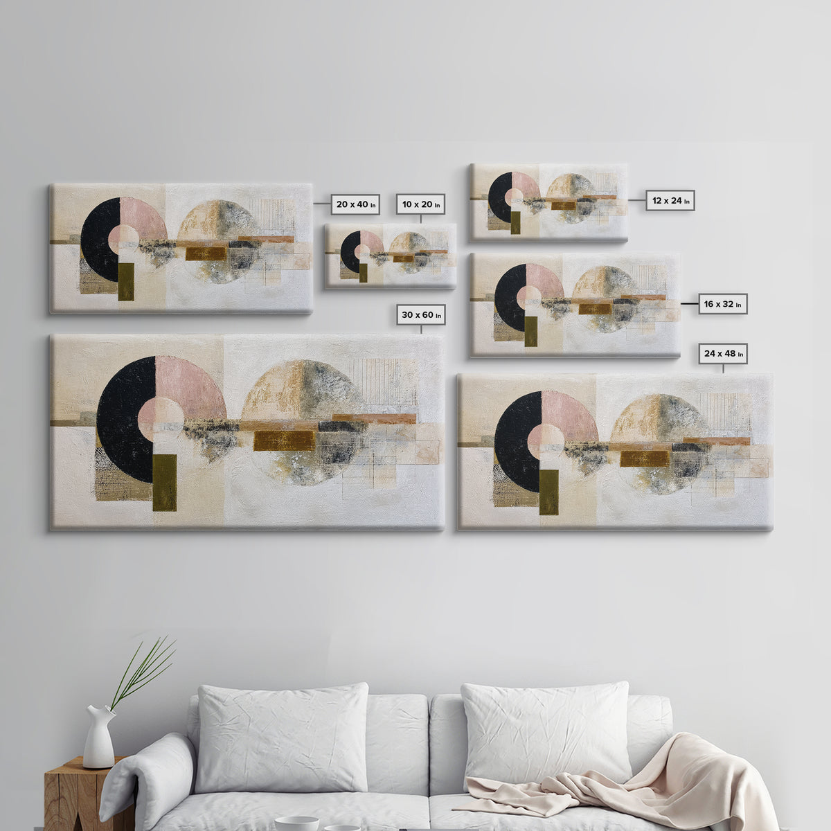 Minimal Moon over a Pale Ocean Canvas Print, Minimalist Art, Boho, Living Room Decor, Fine Art, Minimal, Abstract Painting, MIN-2x1-77
