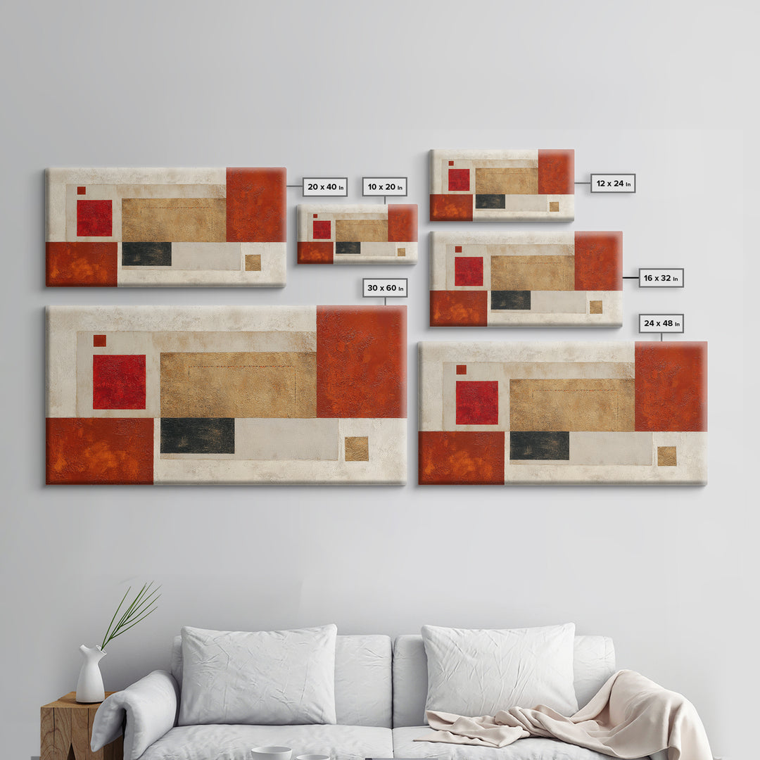 One Red Square Balanced Canvas Print, Minimalist Art, Wall Decor, Living Room Decor, Fine Art, Minimal, Abstract Art, MIN-2x1-78