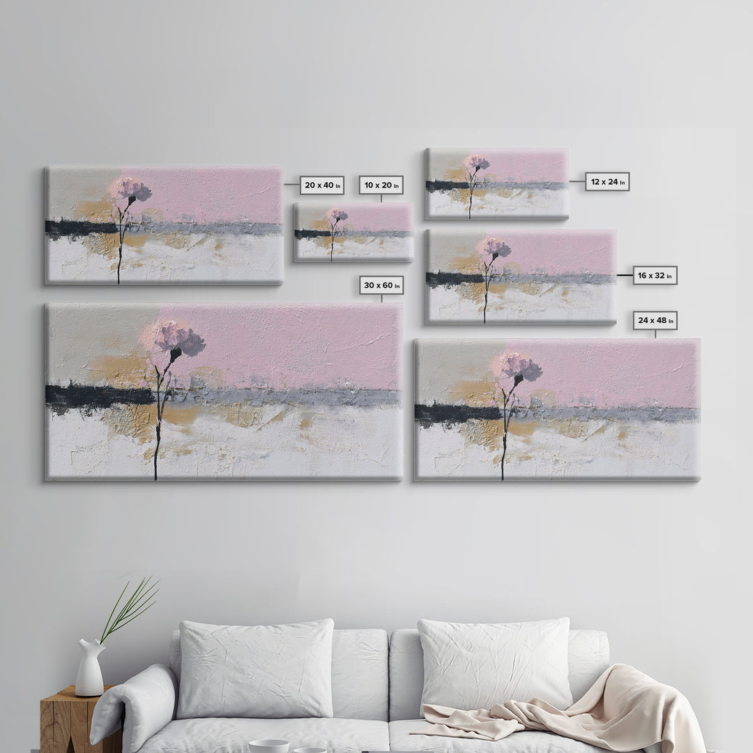 Single Flower Stem Framed Canvas Print, Minimalist Art, Black Art, Living Room Decor, Oil Painting, Minimal, MIN-2x1-80