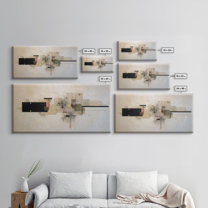 Calm Rectangle Composition Framed Canvas Print, Minimalist Art, Boho, Living Room Decor, Oil Painting, Minimal, MIN-2x1-92
