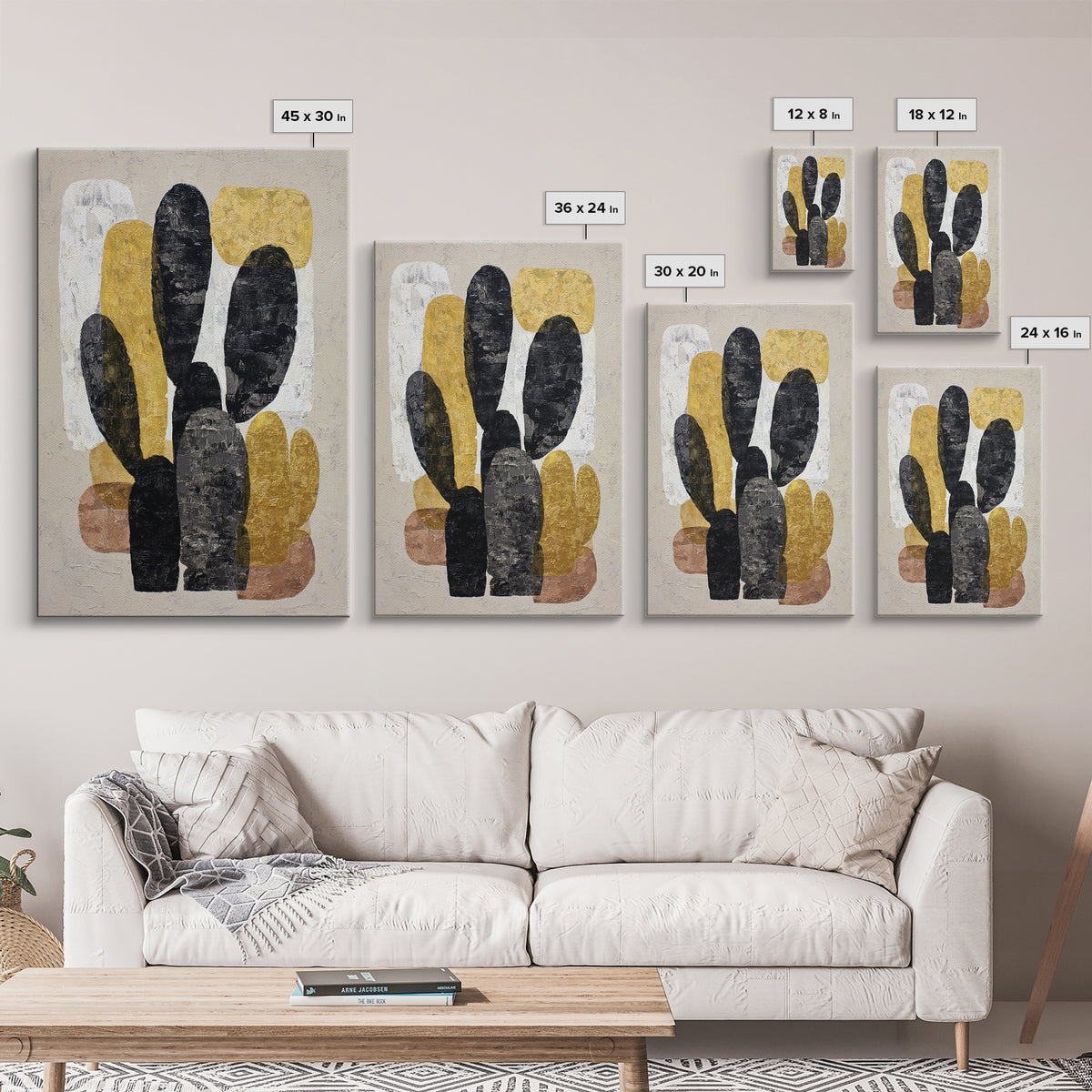Black and White Cactus Silhouette Framed Canvas Print, Minimalist Art, Minimalist, Living Room Decor, Fine Art, Minimal, MIN-2x3-100