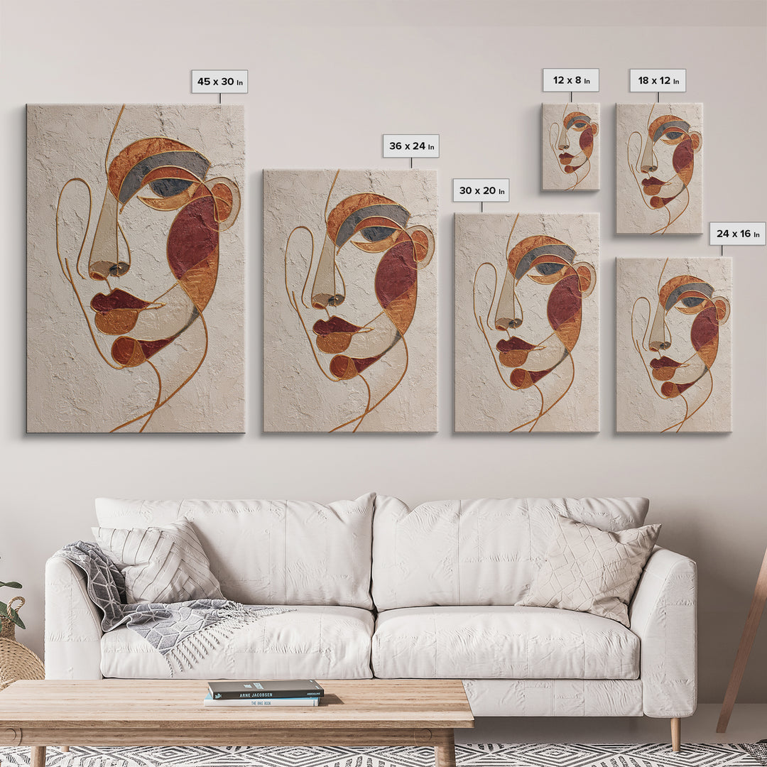 Single Continuous Line Female Face Framed Canvas Print, Minimalist Art, Digital Wall Art, Living Room Decor, Fine Art, Minimal, MIN-2x3-13