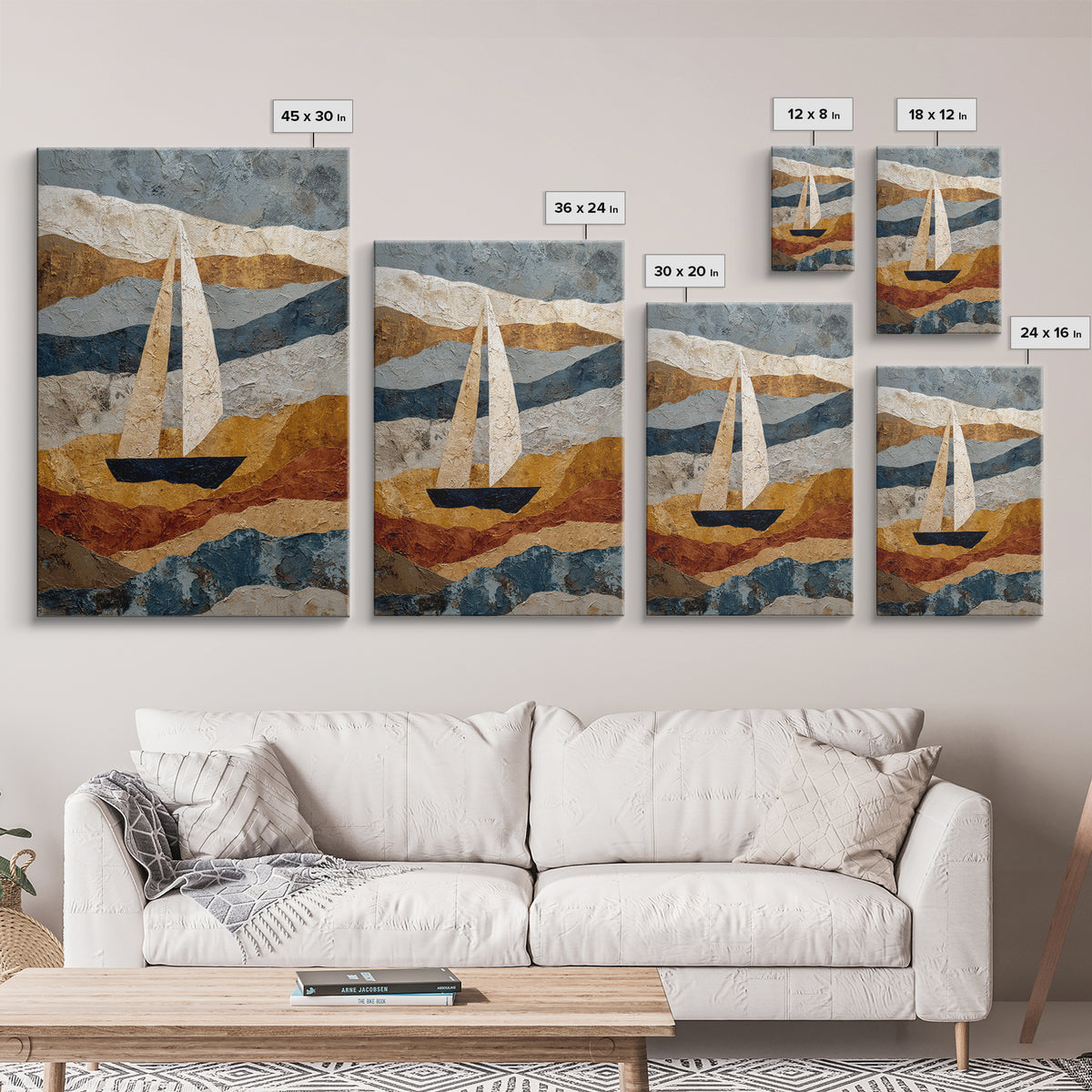 Tiny Sailboat under Open Sky Framed Canvas Print, Minimalist Art, Poster, Living Room Decor, Fine Art, Minimal, Boho, MIN-2x3-22