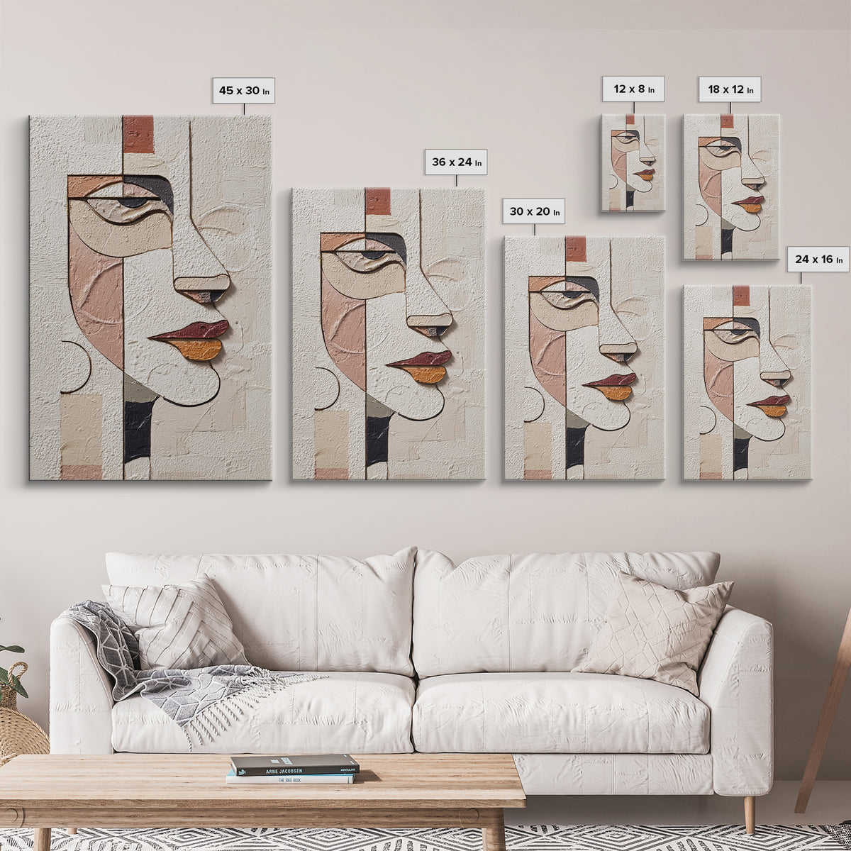 Single Continuous Line Female Face Framed Canvas Print, Minimalist Art, Digital Wall Art, Living Room Decor, Fine Art, Minimal, MIN-2x3-37