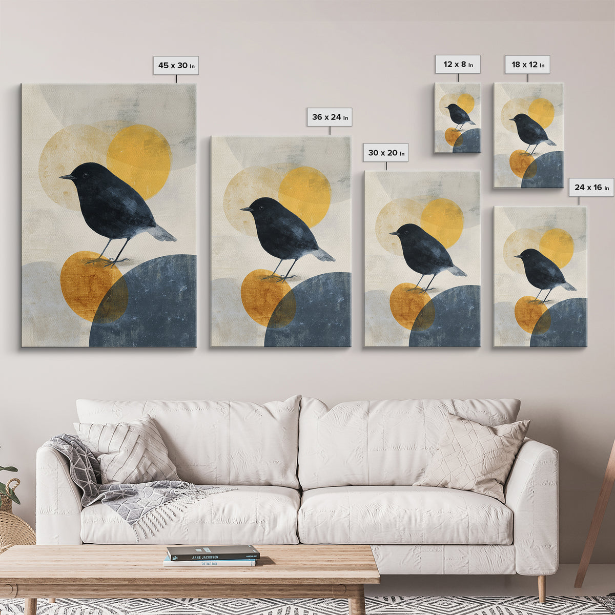 Small Black Bird Crossing White Space Canvas Print, Minimalist Art, Printables, Living Room Decor, Fine Art, Minimal, MIN-2x3-39