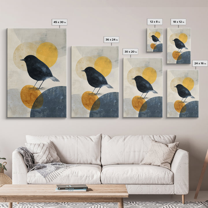 Small Black Bird Crossing White Space Canvas Print, Minimalist Art, Printables, Living Room Decor, Fine Art, Minimal, MIN-2x3-39