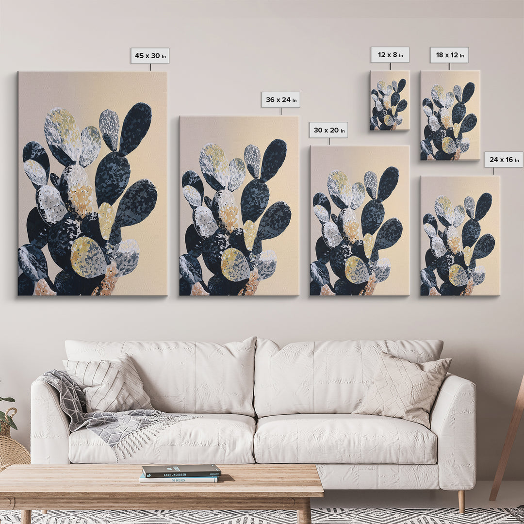 Black and White Cactus Silhouette Framed Canvas Print, Minimalist Art, Contemporary Art, Living Room Decor, Fine Art, Minimal, MIN-2x3-4
