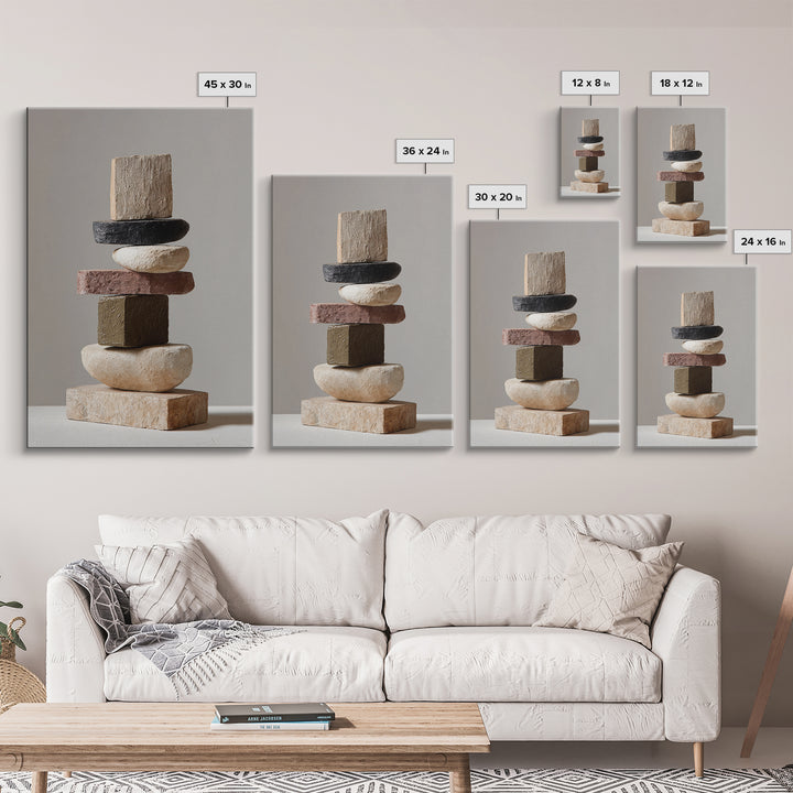 Quiet Stone Stack Framed Canvas Print, Minimalist Art, Digital Wall Art, Living Room Decor, Abstract Art, Minimal, MIN-2x3-43